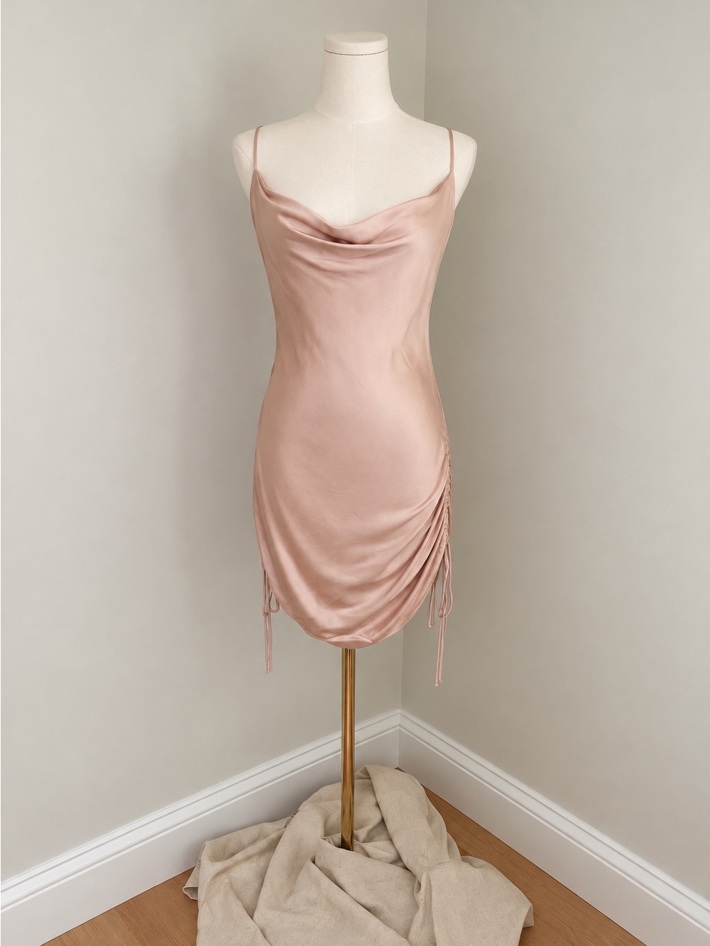 Aritzia Wilfred Satin Cowl Mini Dress in Blush Pink